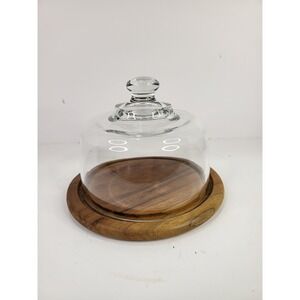 Dolphin Genuine Teakwood Glass Cheese Cloche Mini Dessert Server Thailand 8.25in